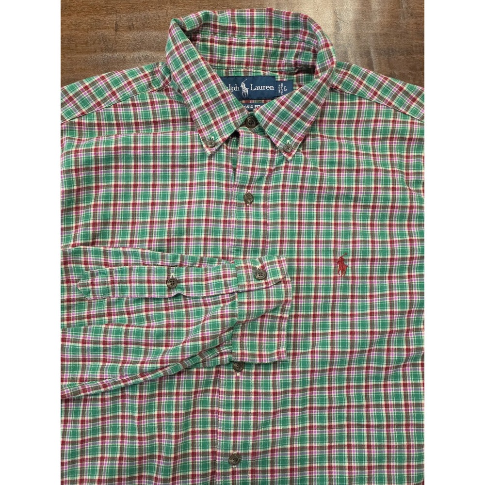 VTG Preppy Ralph Lauren Classic Fit Flannel Plaid Streetwear Green Red Purple L